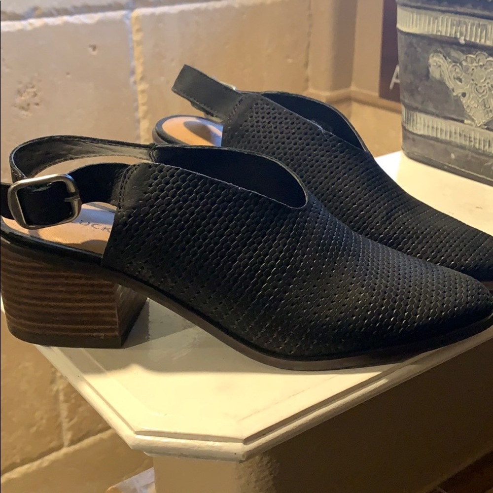 Lucky Brand Black Perforated Slingback Platform Heels